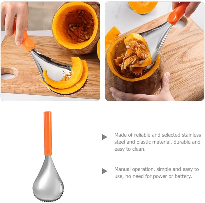 Serrated Spoon Fruit Corer Serrated Edge Fruit Scraper Pumpkin Core Remover Scoop Pumpkin Pulp Separator Pear Pitter Fruit Vegetable Corer for Home Kitchen Pumpkin Corer Scooper