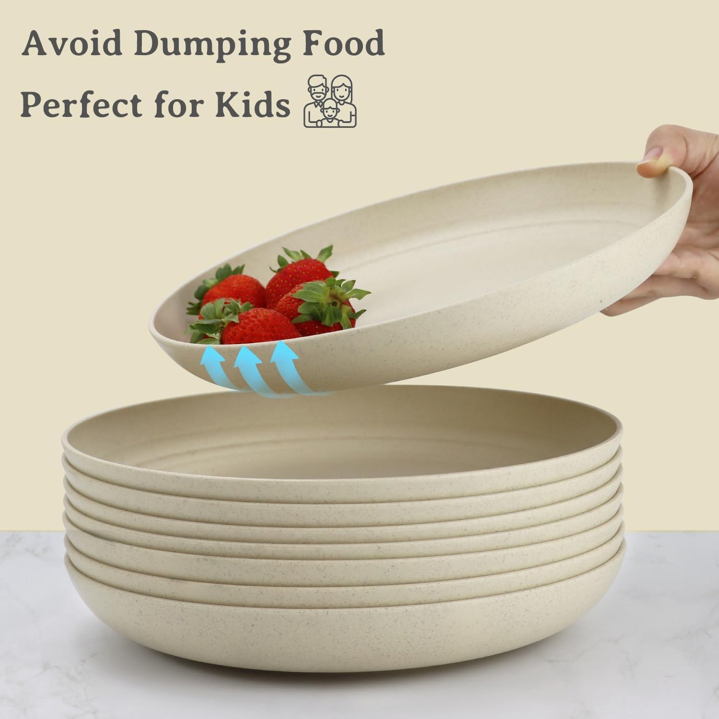 Wrova Wheat Straw Dinner Plates Set of 8 - 10 Inch Unbreakable, Dishwasher & Microwave Safe, Lightweight for Kitchen, R.V. (Beige)