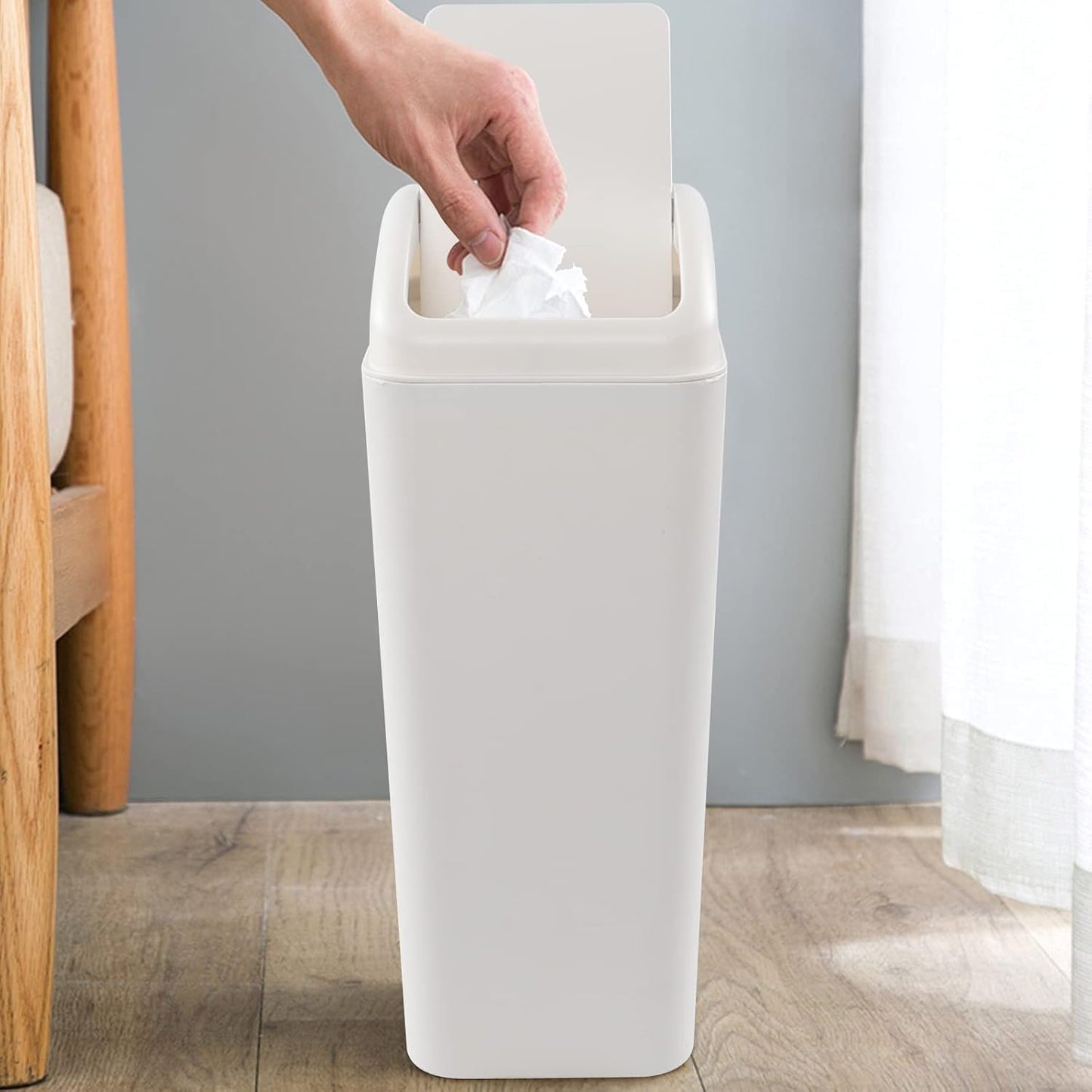 3.5 Gallon Plastic Trash Can with Swing Top, Swing Lid Waste Bin
