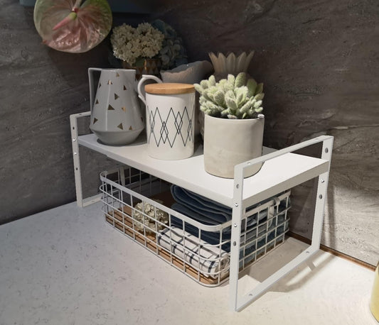 Expandable Stackable Spice Rack Cabinet Shelf Organizer in Cabinets Shelves Kitchen Cupboard Organization Stack up Racks Pantry Countertop Storage Large/White 1 Pack