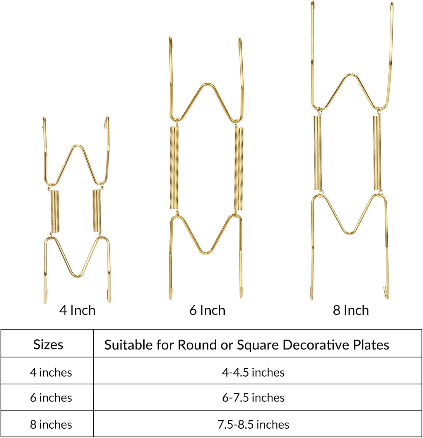 12-Pack Invisible Wall Plate Hangers, 4/6/8 Inch Brass Plate Holders with 16-Pack Wall Hooks