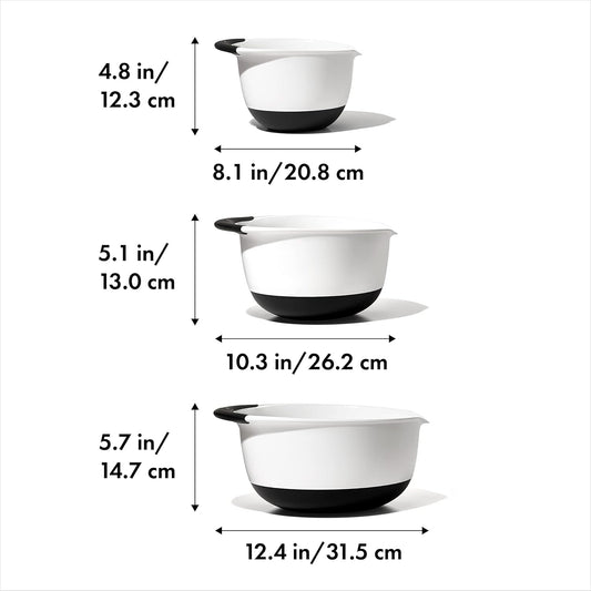 OXO Good Grips 3- Piece Plastic Mixing Bowl Set, 2500 ml,White/Black