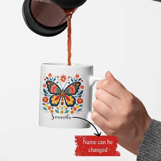 Cute Animals Customized Butterfly And Flowers Travel Cups, Custom Butterfly And Floral Mug Presents For Animal Lovers, Personalized Name On Birthday Animal Tea Cup Gift For Kids