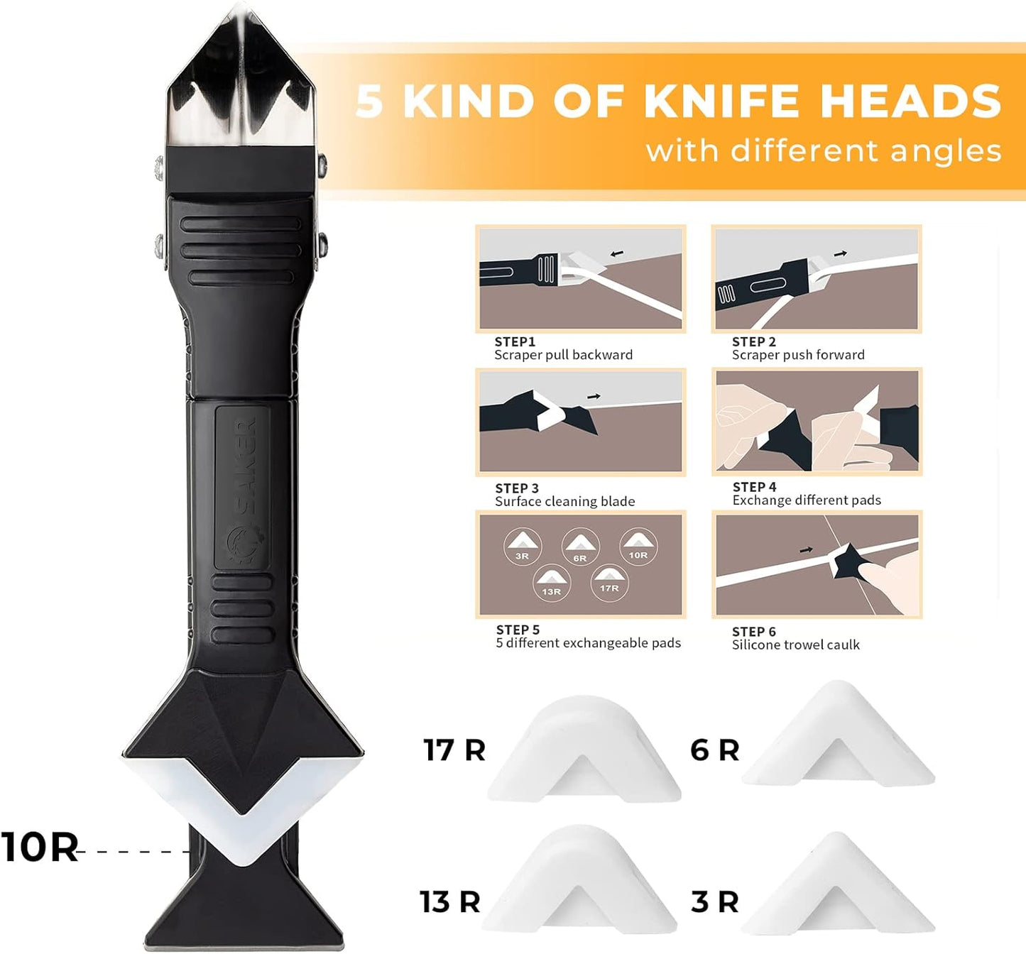 Saker Silicone Caulking Tools-3 in 1 Sealant Finishing Tool Grout Remove Scraper Caulk Remover Glass Glue Angle Scraper for Bathroom,Kitchen,Floor,Window,Sink Joint,Frames Seal (Black Blue)