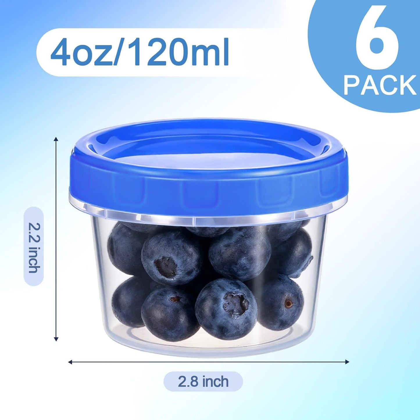6 Pcs 4 oz Plastic Containers with Screw Lids, Reusable 1/2 Cup Small Food Storage Containers, Airtight Freezer Containers, Microwave & Dishwasher Safe, with Pen and Brush