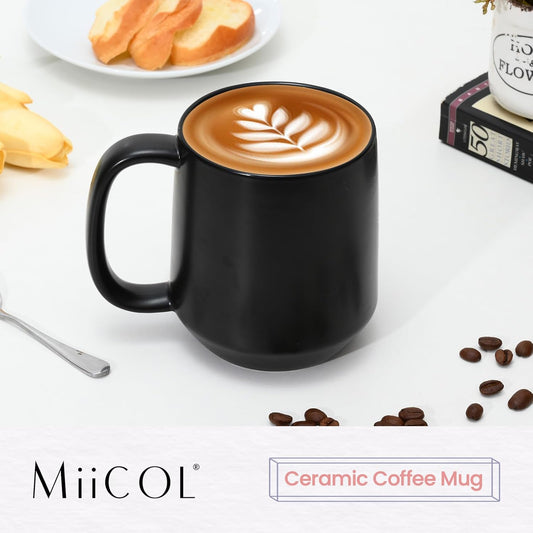 Miicol Ceramic Coffee Mug, 16 oz Large Coffee Cup, Tea Mug with Handle, Flat Bottom Mug for Men, Women, Office, Microwave and Dishwasher Safe, Multi-Color, Black