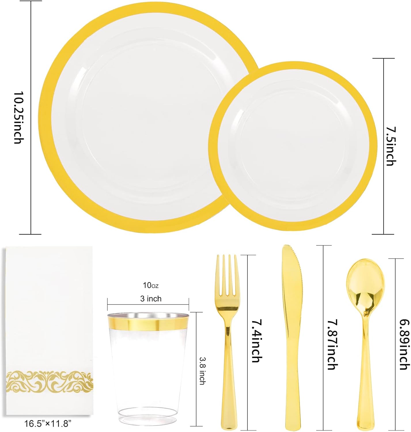 YOUBET 210PCS Clear Gold Plastic Dinnerware - Gold Plastic Plates and Golden Dinnerware Includes 30 Dinner Plate, 30 Dessert Plate, 30 Gold Cups, 30 Napkins for Party & Wedding Thanksgiving