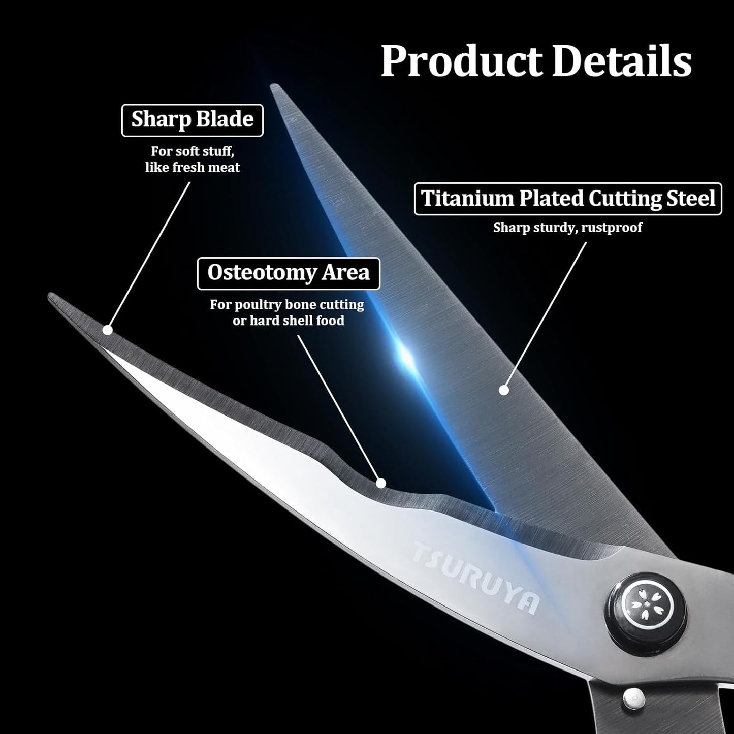 Titanium Kitchen Shears, Heavy Duty Poultry Shears for Bones, Ultra Sharp Kitchen Scissors with Spring Loaded, Dishwasher Safe, Black