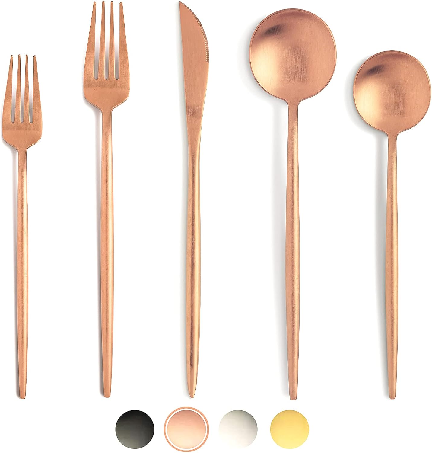 BirdyFly Matte Rose Gold Silverware Set, 20 Piece Stainless Steel Flatware Set Service for 4, Matte Rose Gold Cutlery Set, Include Knives/Forks/Spoons, Dishwasher Safe