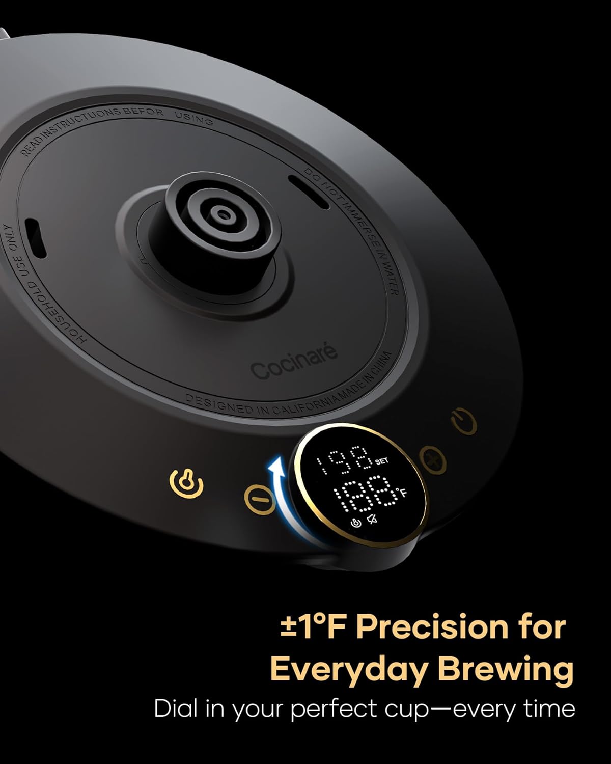 Cocinare FLOW B9 Gooseneck Electric Kettle, Precise Temperature Control for Pour-Over Coffee & Tea Brewing, Stainless Steel Interior, Rapid Heating for Boiling Water 1500W/0.9L (Black Walnut)