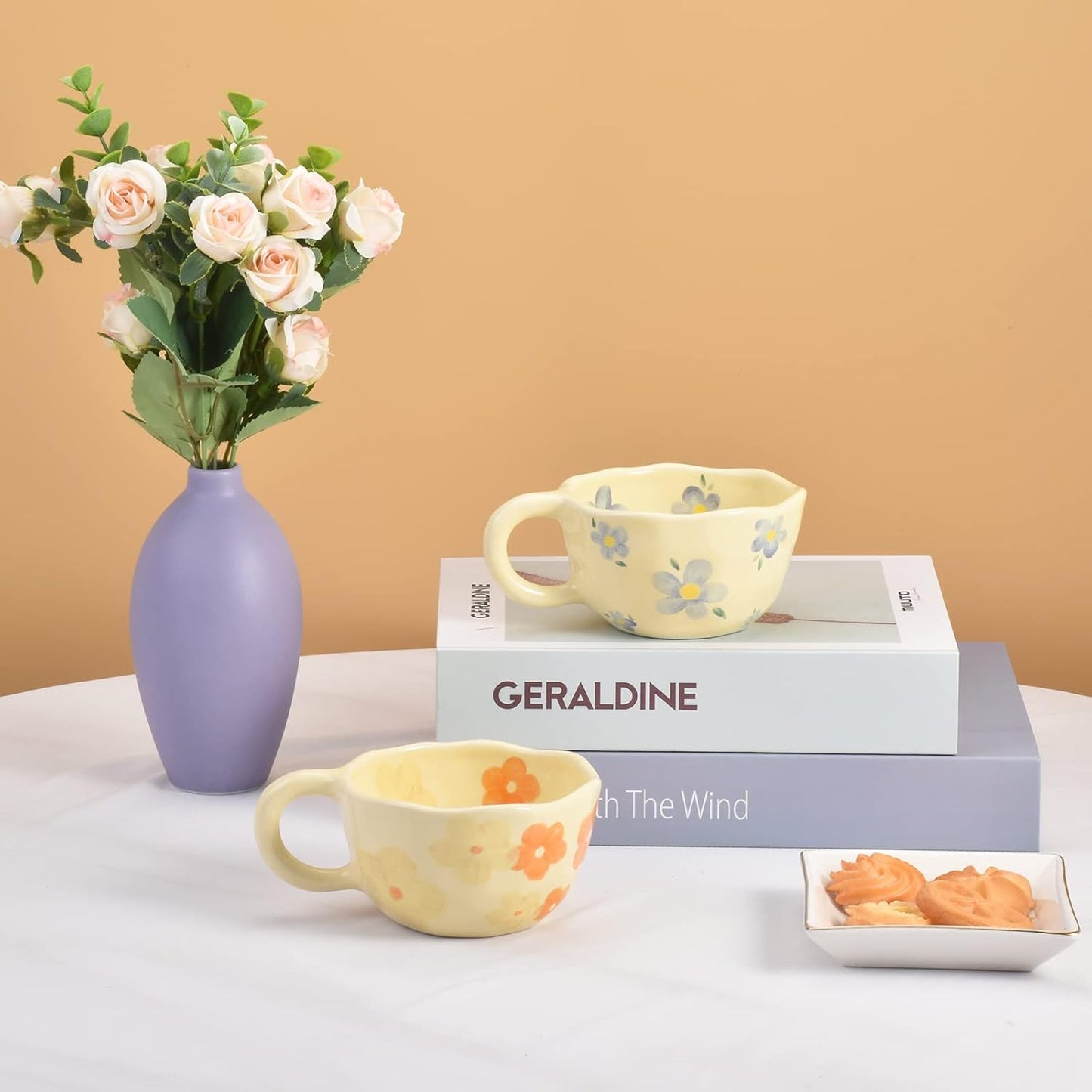 Koythin Ceramic Coffee Mug, Creative Flower Cup for Office and Home, Dishwasher and Microwave Safe, 8.5 oz/250 ml for Latte Tea Milk (Orange Flower)