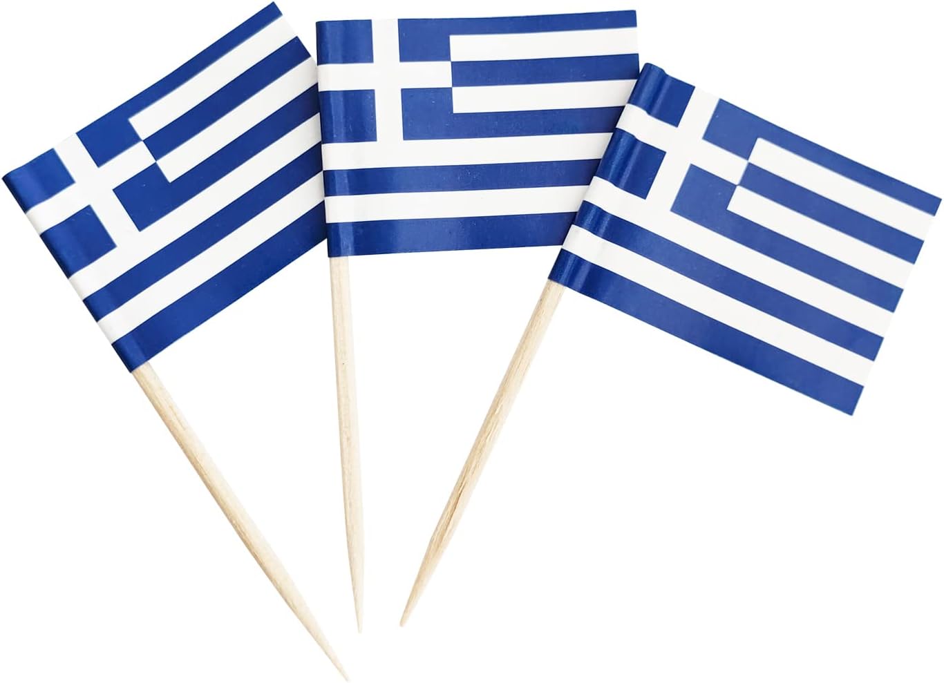 100 Pack Greece Flag Greek Toothpick Flags, Cocktail Picks Mini Stick Cupcake Toppers Country Picks Party Decoration Celebration Cocktail Food Bar Cake Flags (Greek)