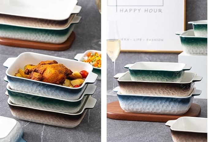 Lavandi Ceramic Bakeware Set, Rectangular and Wide Baking Pans, Oven/Microwave/Dishwasher Safe (Gray, 8 inches)