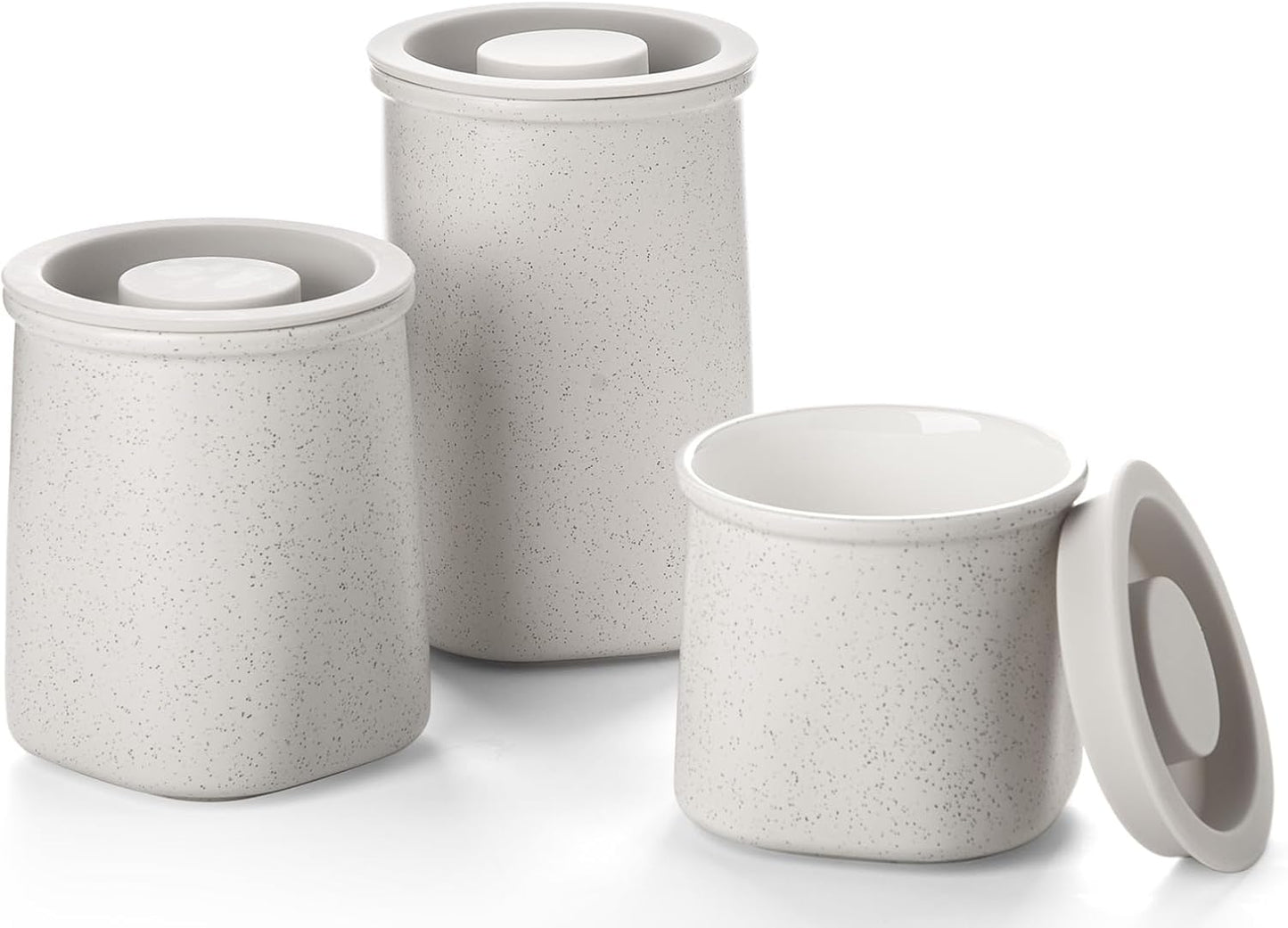 Nucookery Canisters Sets for the Kitchen Countertop, 3 Pcs Ceramic Jar with Silicone Lid, 40oz, 30oz, 20oz Food Storage Containers for Flour, Sugar, Coffee, Grains,Tea, Cookies, Dry Food Organization