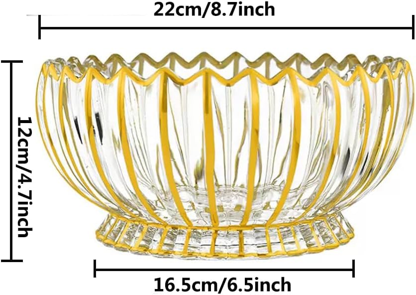 MAGCOLOR Hand painted Gold Round Crystal Glass Fruit Bowl-8.7inch Diameter, Footed Bowl,Elegant Decorative Fruit/Candy Bowl.
