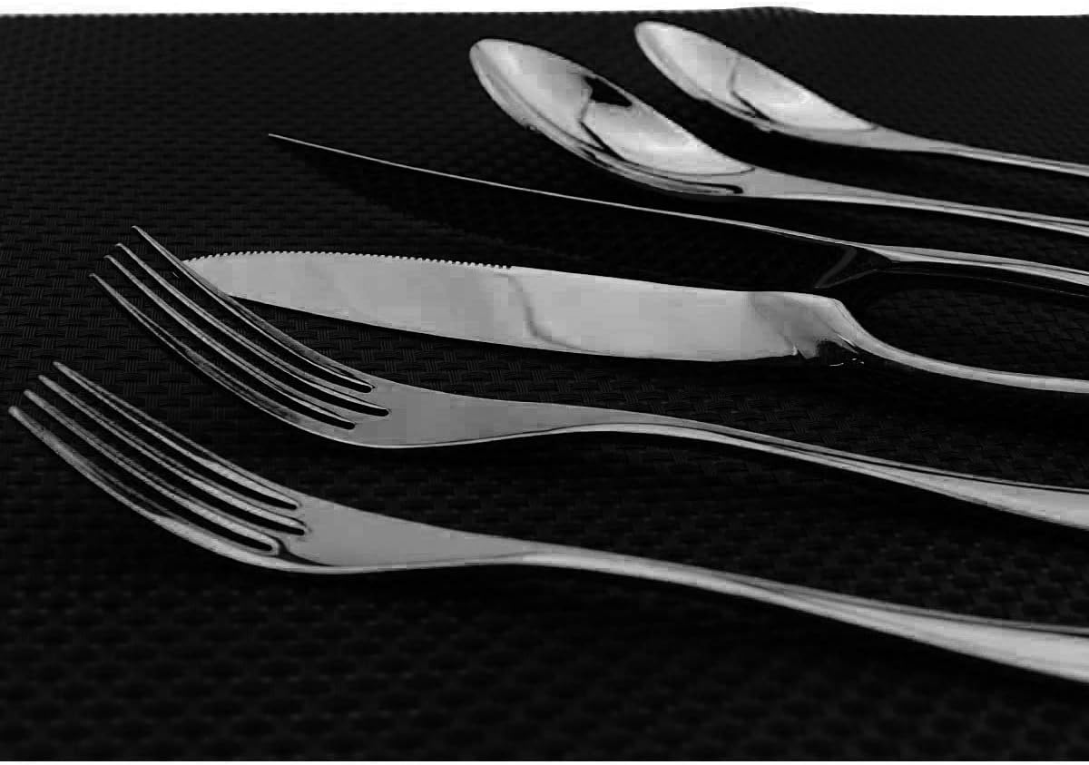 Dark Color Flatware Set 18/10 Stainless Steel Mirror Polished Black Cutlery Set - Silverware Utensil Set of Steak Knife Dinner Fork Knife Spoon Salad Fork Dessert Spoon,6 Piece Service for 1
