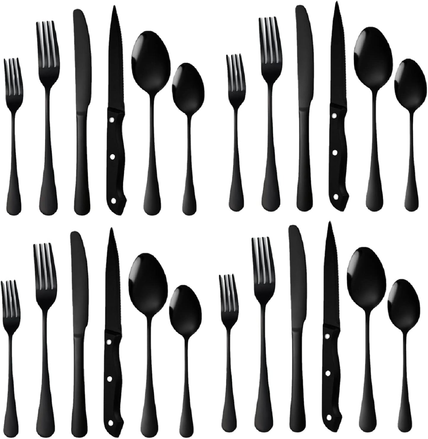 Black Cutlery Set for 4 Silverware Stainless Steel Flatware 24 Piece Fork Spoon Knives Perferct for Parties Restaurant Everyday Kitchen Utensils Mirror Polished