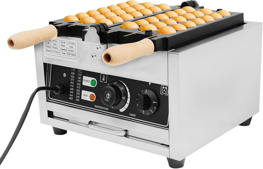 1500W Commercial Bubble Waffle Maker, 6 Grids Electric Waffle Balls Maker Non-Stick Stainless Steel Belgian Waffle Iron w/Time & Temper Adjustable|180°Rotating, Large Waffle Machine for Restaurant