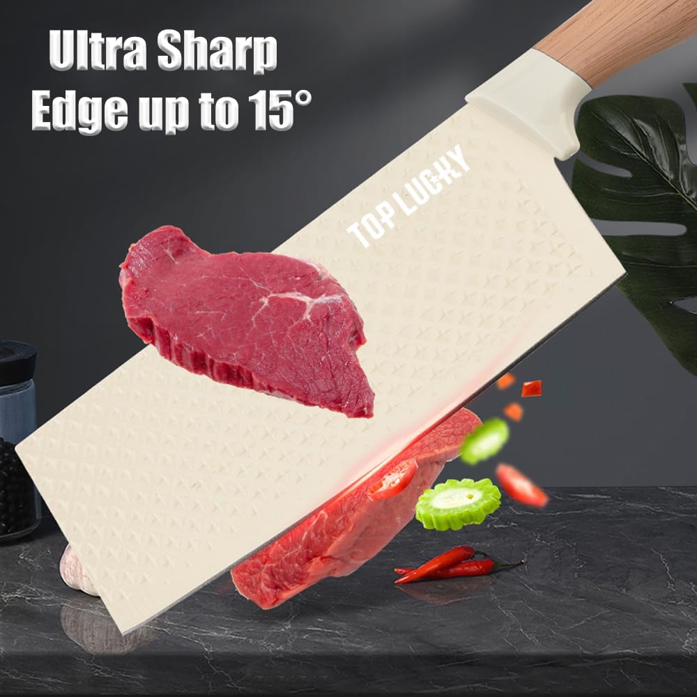 Knife Set, Wiztoynia 6-Piece Beige Kitchen Knife Set for Home, Anti-Rust Non-stick Stainless Steel Sharp Chef Knife Set with Universal Knife Block for Kitchen, Ergonomical Design (Beige)