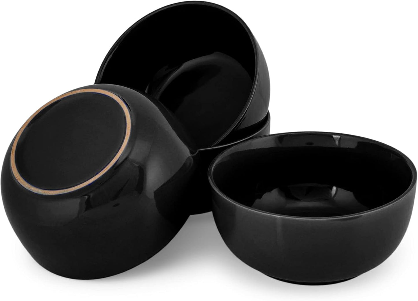 Elanze Designs Bistro Glossy Ceramic 6.5 inch Dinnerware Bowls Set of 4 - Perfect for Everyday uses from Soup, Pasta, Salad, Cereal, Ice cream, Ramen and Pho, Black
