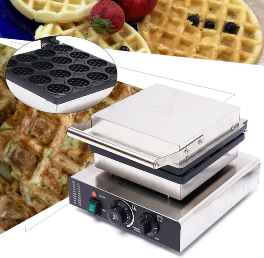 1750W Waffle Maker, Stainless Steel Mini Waffle Iron Maker Machine Waflera Electrica 16-Grid Waffle Baker Commercial with Time Temperature Control 50~300℃ for Family Gatherings, Parties