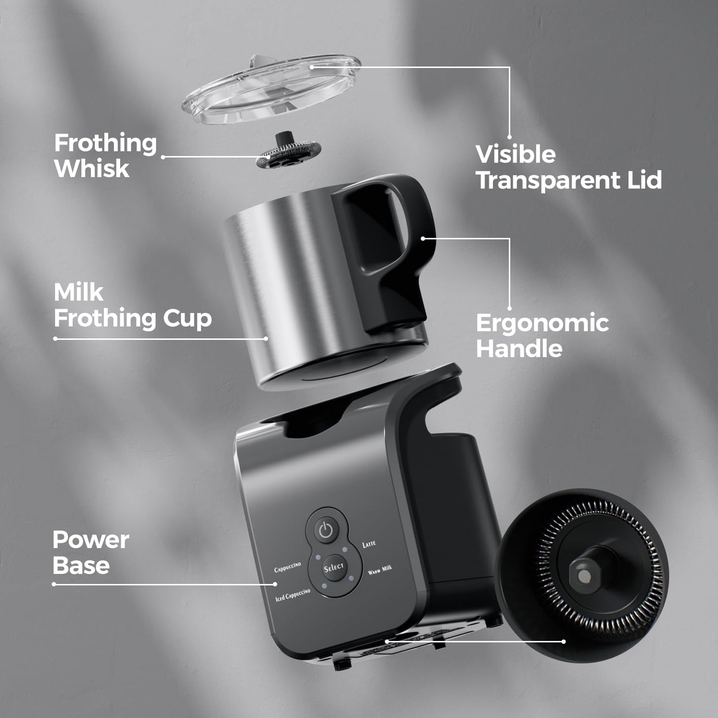 4-in-1 Milk Frother - Electric Steamer, Automatic Warm & Cold Cappuccino Foam Maker, 12.5oz Milk Warmer for Latte, Macchiato, Stainless Steel