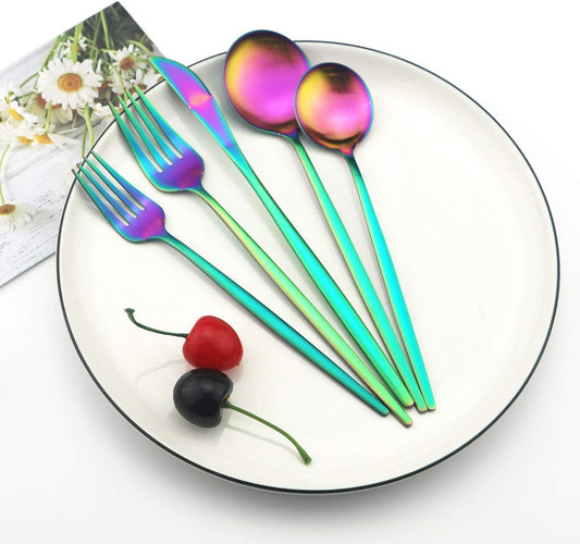 60-Piece Modern Matte Silverware Set, Uniturcky 304 Stainless Steel Flatware Cutlery Set, Elegant Kitchen Utensils Service For 12, Includes Dinner Knives/Spoons/Forks, Rainbow Satin Finish