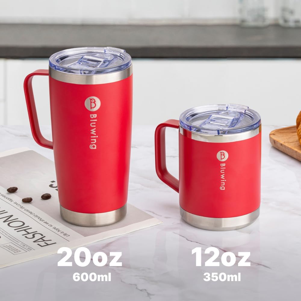 Insulated Coffee Mug with Handle-12 oz Travel Coffee Mug with Lid Double Wall Stainless Steel Travel Tumbler Cup for Camping, Office, Home (Stainless Steel)