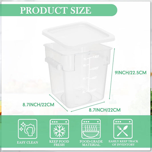 Lallisa 8 Pack 8 Qt Clear Food Storage Container with Handles and Lid Commercial Grade Square Food Storage Containers Polycarbonate Air Tight box for Home Kitchen Restaurant (Green, White)