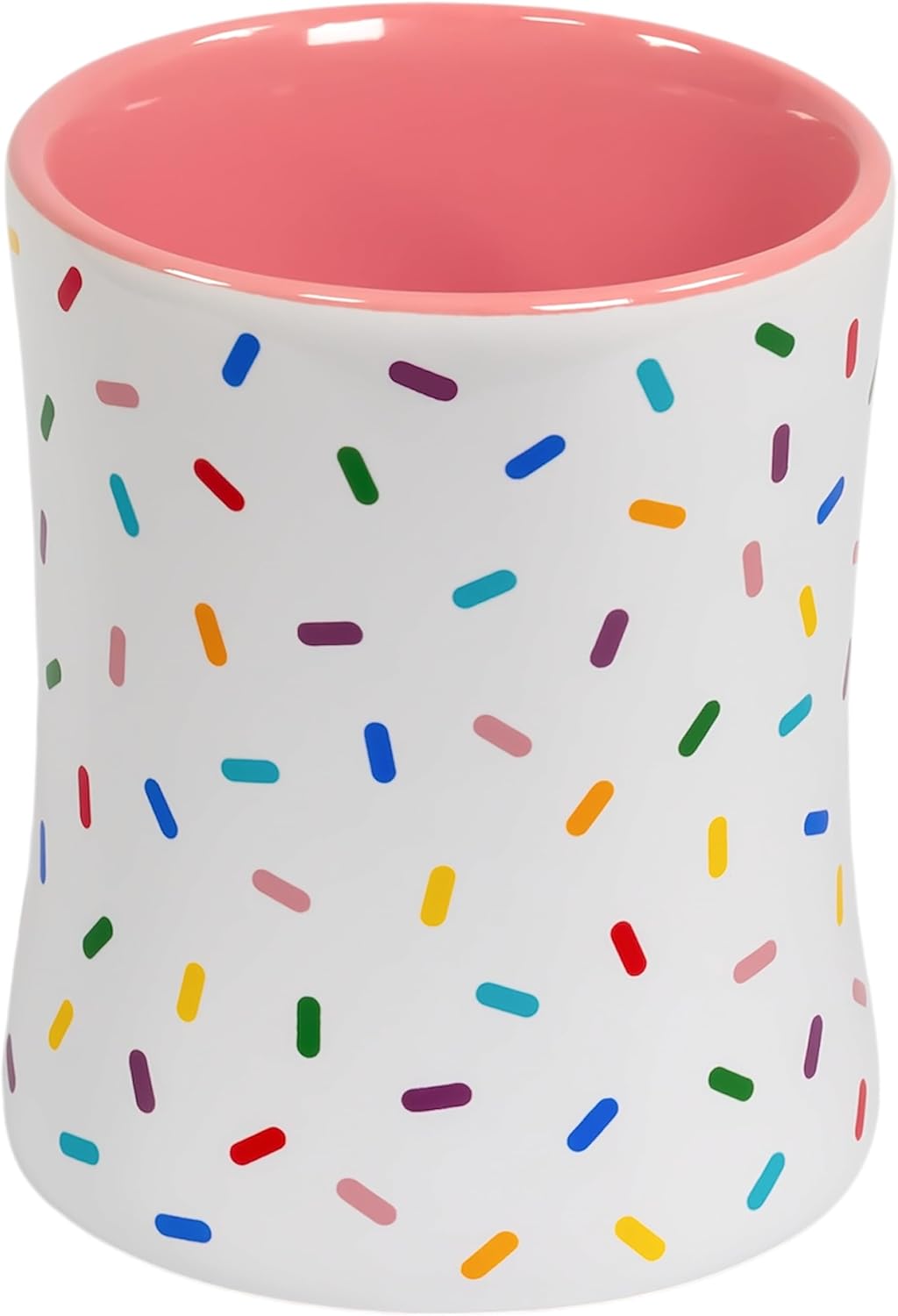 Mug | Rose Pink Cute Coffee Mug with Rainbow Sprinkles | Birthday Cake Coffee Cup Gift | White Ceramic Cup with Green, Yellow, Red, Pink, and Blue Sprinkles | Fun Colorful Pattern