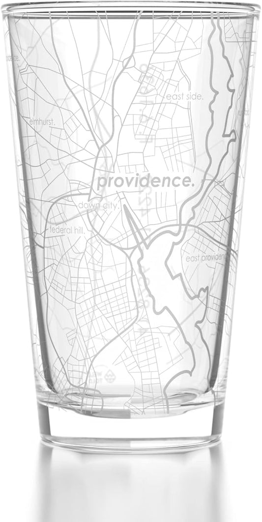 Well Told Engraved Providence Rhode Island Map Pint Glass, Etched Beer Gift (16 oz, Clear) City Map Pint, Custom City Glassware, Gifts For Beer Lovers
