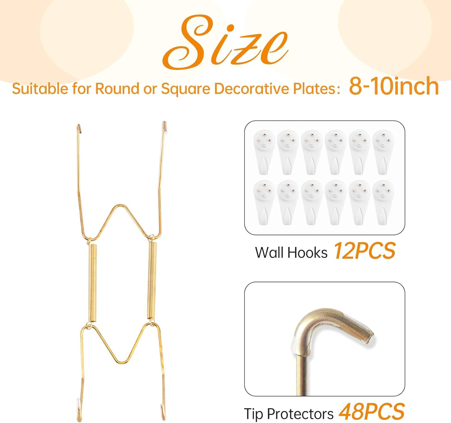 Bilillo 12 Pack Plate Hangers for the Wall, Suitable for 8-10 inch Art Plate, Stainless Steel Invisible Heavy Duty Wire Plate Holder with Wall Hooks, Plate Hangers for Displaying Plates, Platter, Dish