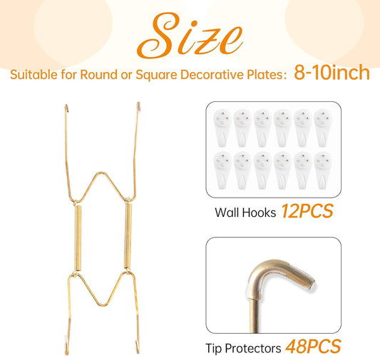 Bilillo 12 Pack Plate Hangers for the Wall, Suitable for 8-10 inch Art Plate, Stainless Steel Invisible Heavy Duty Wire Plate Holder with Wall Hooks, Plate Hangers for Displaying Plates, Platter, Dish