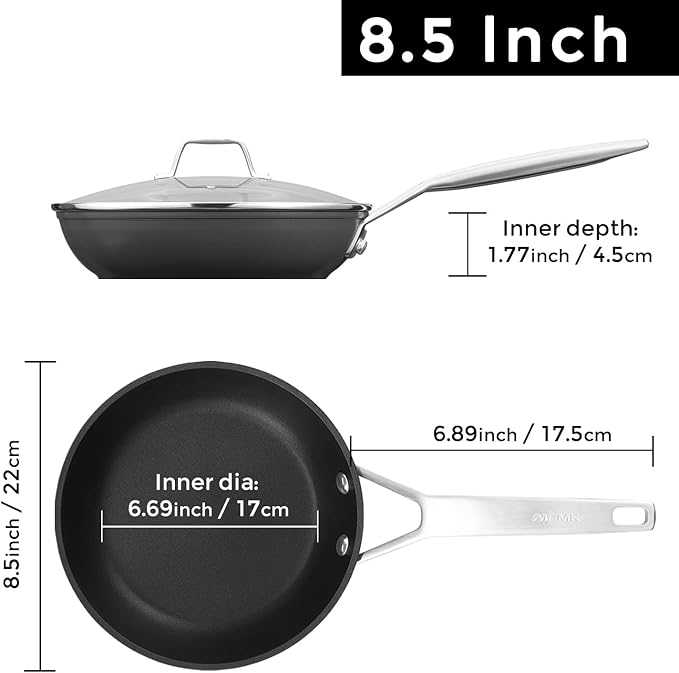MsMk 8 1/2 Inch Small Egg Pan with Lid, Titanium and Ceramic Nonstick Omelette Pan,Scratch-resistant, Induction Egg Skillet, Oven Safe to 700°F Pan for Cooking, Dishwasher Safe