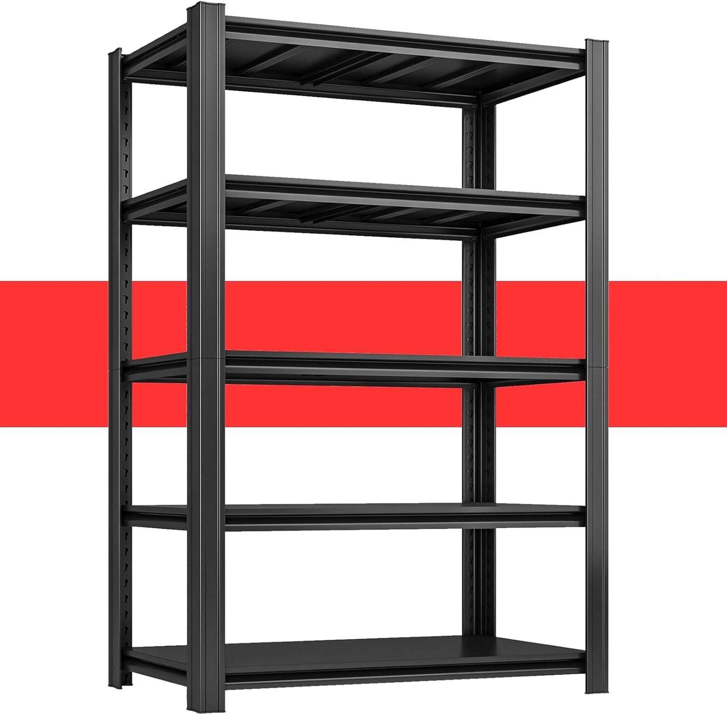 47.12" W Father&I 5-Shelf Industrial Adjustable Heavy-Dudy Tall Metal Steel Garage Storage Shelves Shelving Units/Rack System (Commercial) for Basement/Shop/Dorm, 83" H*47.12" W*23" D*, Black