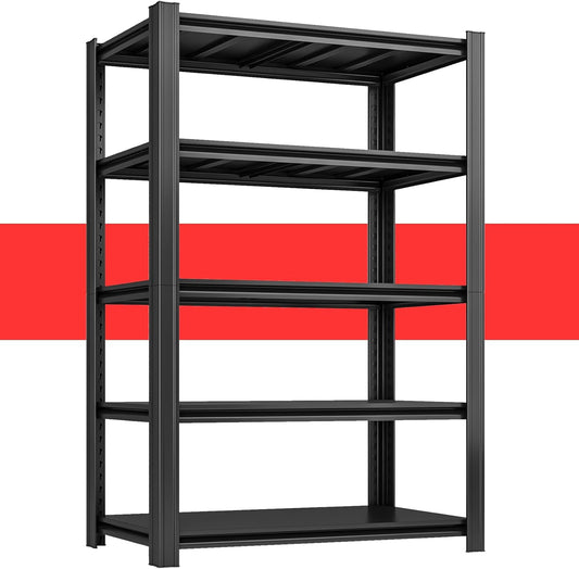 47.12" W Father&I 5-Shelf Industrial Adjustable Heavy-Dudy Tall Metal Steel Garage Storage Shelves Shelving Units/Rack System (Commercial) for Basement/Shop/Dorm, 83" H*47.12" W*23" D*, Black