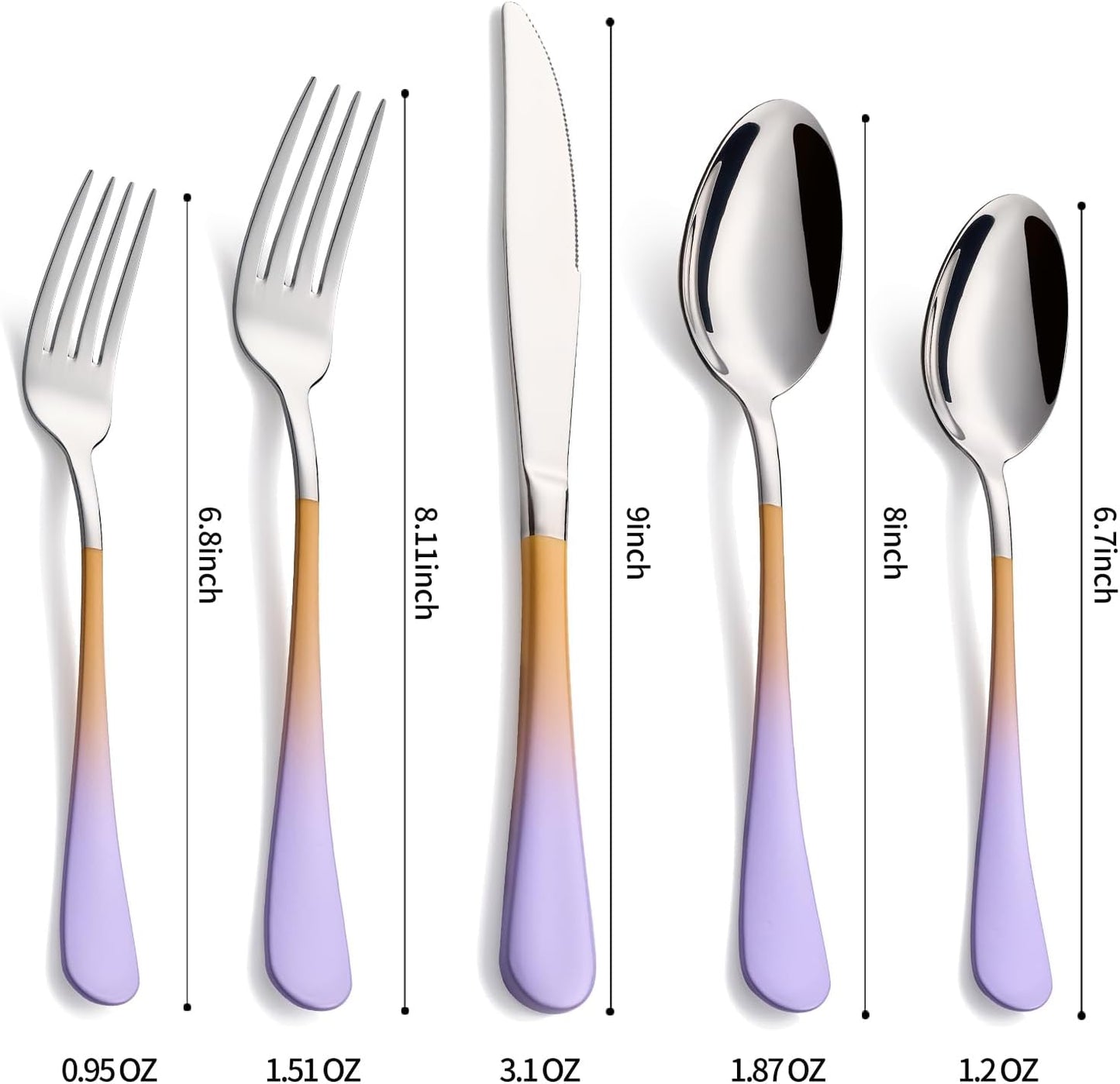 20-Pieces Color Silverware Sets for 4,Purple and Orange Handle Stainless Steel Cutlery Set, Include Forks Spoons and Knives Set, Dishwasher Safe Utensil Sets for Home Restaurant