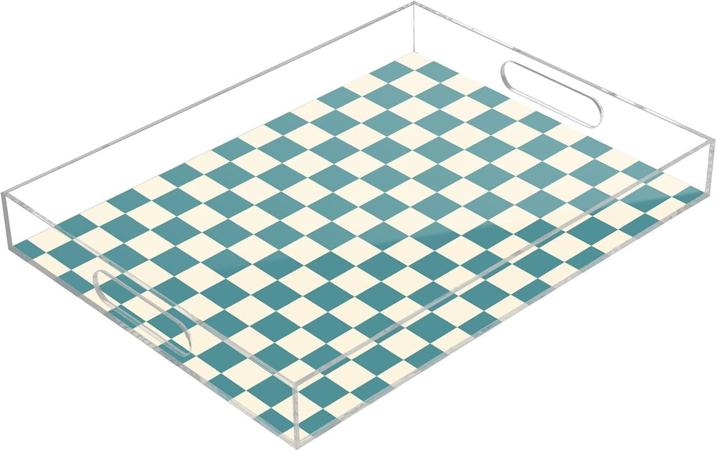 Acrylic Serving Tray with Handles Spill Proof Kitchen Storage Tray Clear Decorative Tray Makeup Drawer Organizer Storage Tray for Bathroom Living Room Ottoman 15.7x11.8Inches