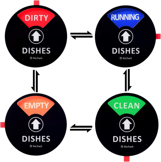 Kichwit Dishwasher Magnet Clean Dirty Sign Indicator with Running and Empty Options, Works on All Dishwashers, Non-Scratch Strong Magnetic Backing, Residue Free Adhesive Included, 4 Inch, Black