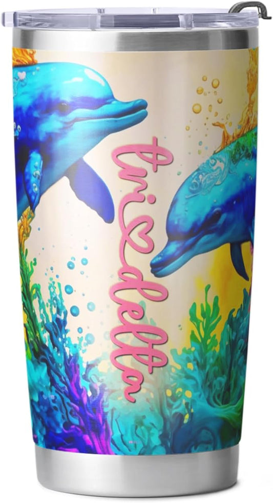 Tri Delta Fraternity Paraphernalia - Official Vendor - 20 oz Stainless Steel Insulated Sublimation Tumblers - Deep Sea Dolphins