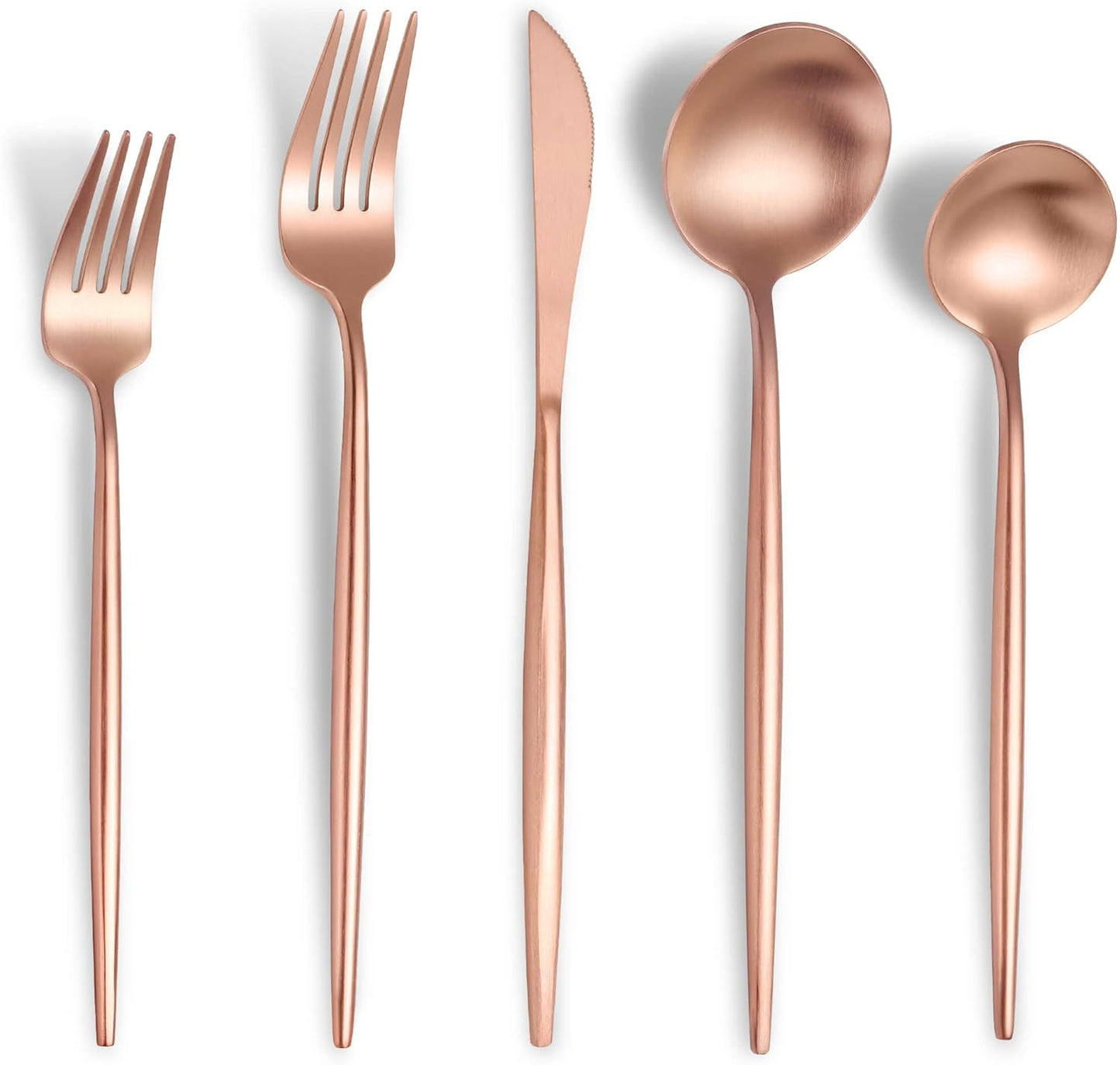 Lemeya Matte Rose Gold Silverware Set for 6,Modern Stainless Steel Brushed Cutlery Set,30-Pieces Heavy Duty Flatware Set,Knives Spoons and Forks Set Utensils Set, Satin Finish, Dishwasher Safe