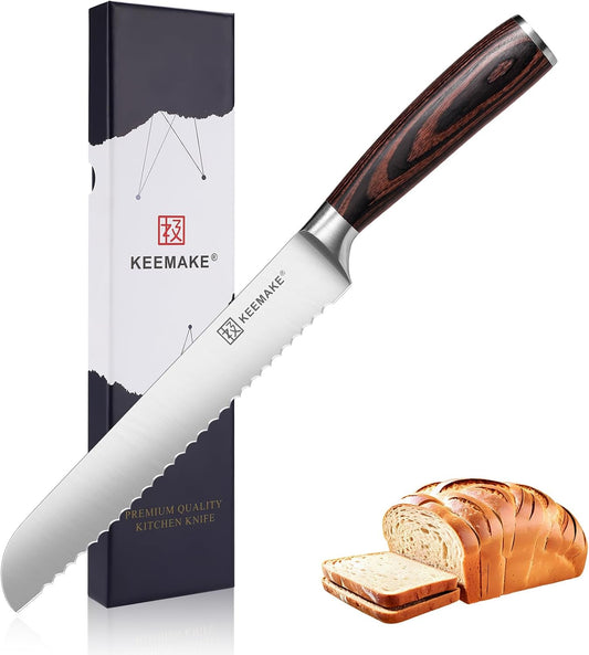 KEEMAKE Bread Knife for Homemade Bread, 8" Sourdough Bread Knife Serrated with Ultra Sharp High Carbon Stainless Steel Blade, Cutting Slicer for Bread Cake Fruit, Ergonomic Handle, Gift Box Included