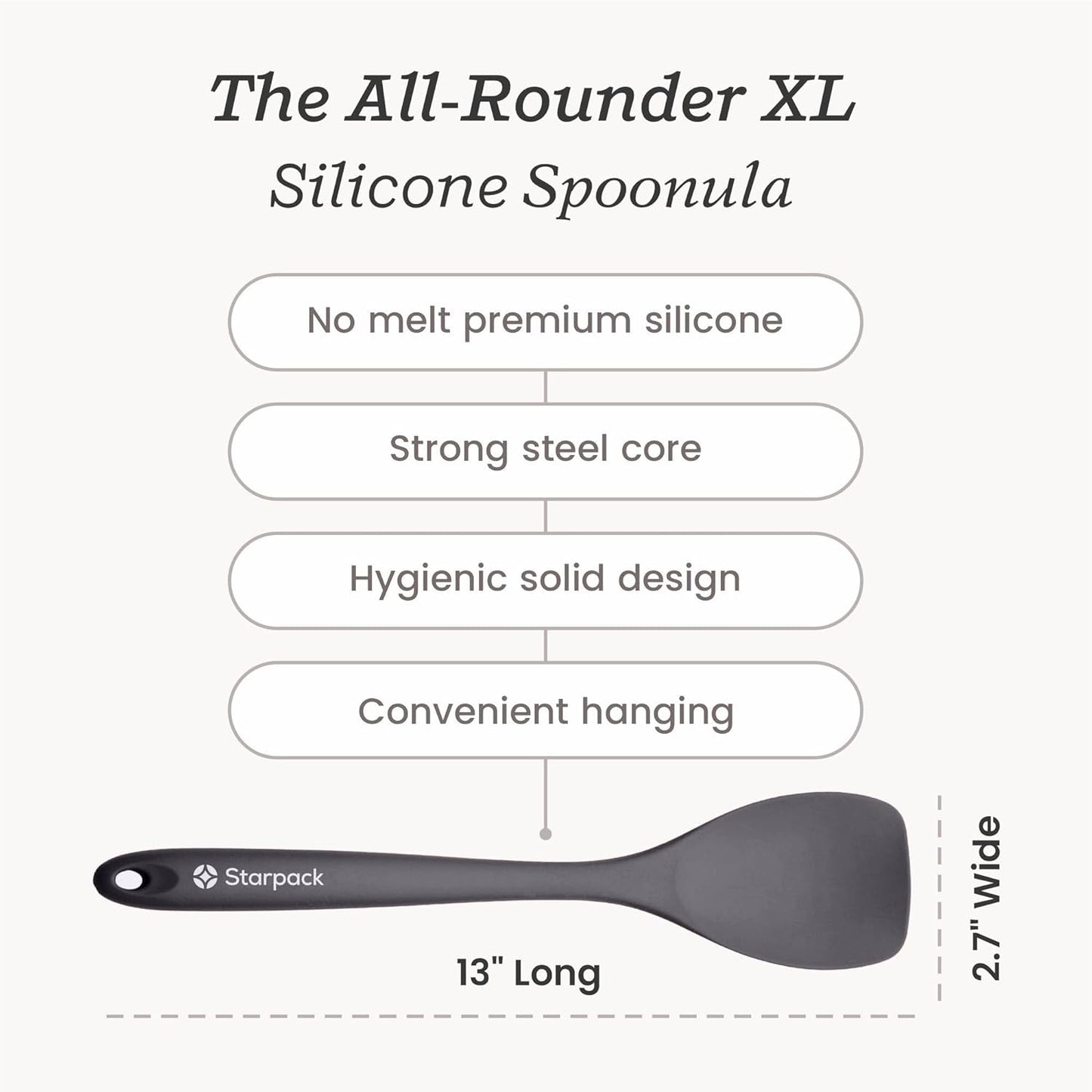 Starpack 'The All Rounder' XL Premium Silicone Spoonula - Heat Resistant to 600F - Best Kitchen Spatula Spoon for Cooking
