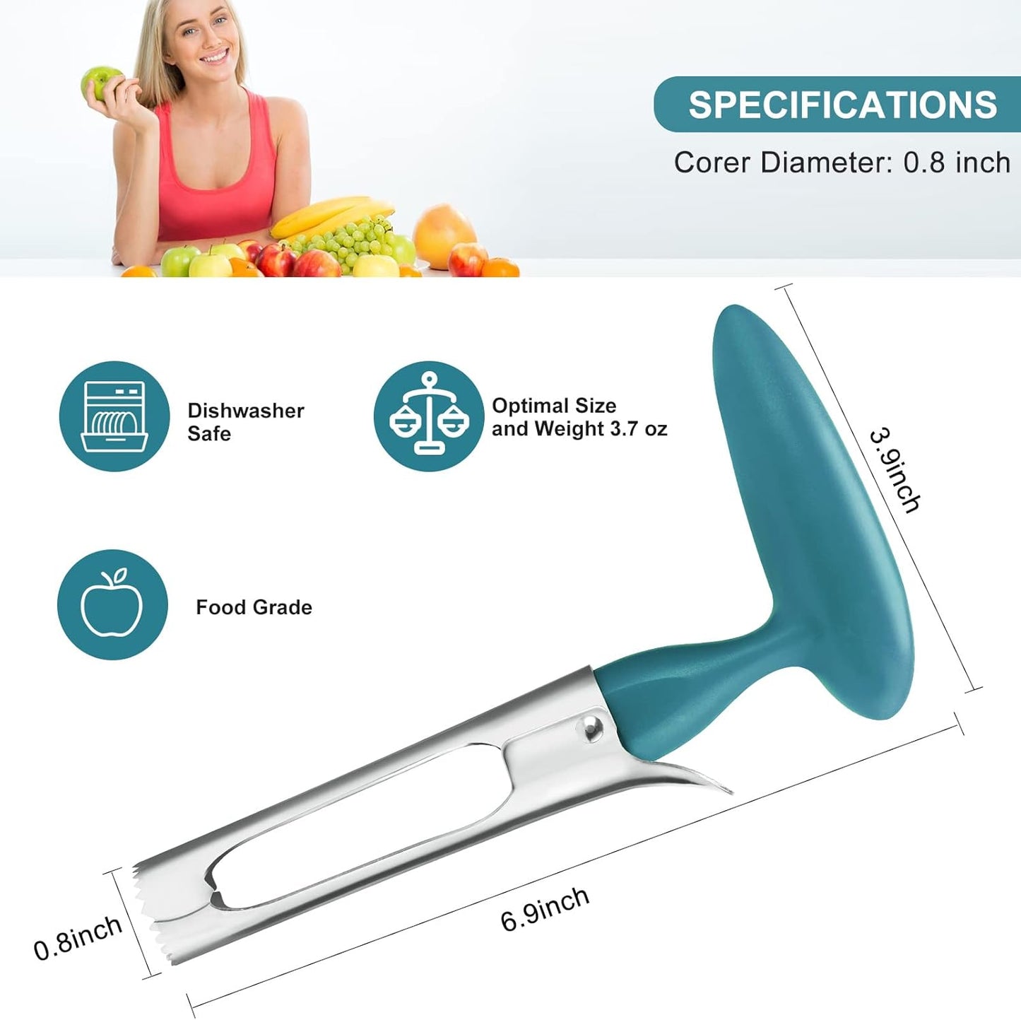 SCHVUBENR Premium Apple Corer Tool - Easy to Use and Clean - Sturdy Apple Remover with Sharp Serrated Tips - Stainless Steel Corers for Apple and Pear - Core Fruits with Ease (Blue)