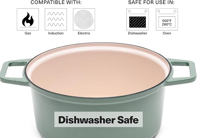 Misen 5.5 QT Enameled Cast Iron Dutch Oven - Chip-Resistant Enamel Coating - Thick Iron Core For Heat Retention - Large Cooking Surface - Oven Safe, Induction Compatible - Grill and Silicone Lid, Blue