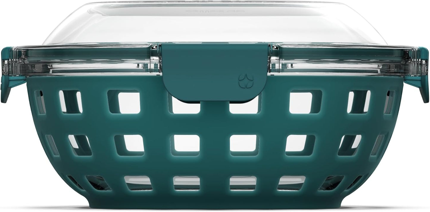 Ello Duraglass Meal Prep Lunch Bowl Container, 5 cup- Glass Food Storage Container with Silicone Sleeve and Airtight BPA-Free Plastic Lid, Dishwasher, Microwave, and Freezer Safe