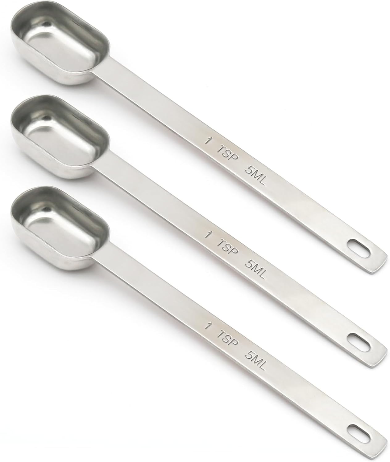 3PCS 1tsp (1/3tbsp, 5ml) Single Measuring Spoon, Stainless Steel Long Handle Individual Teaspoons Only
