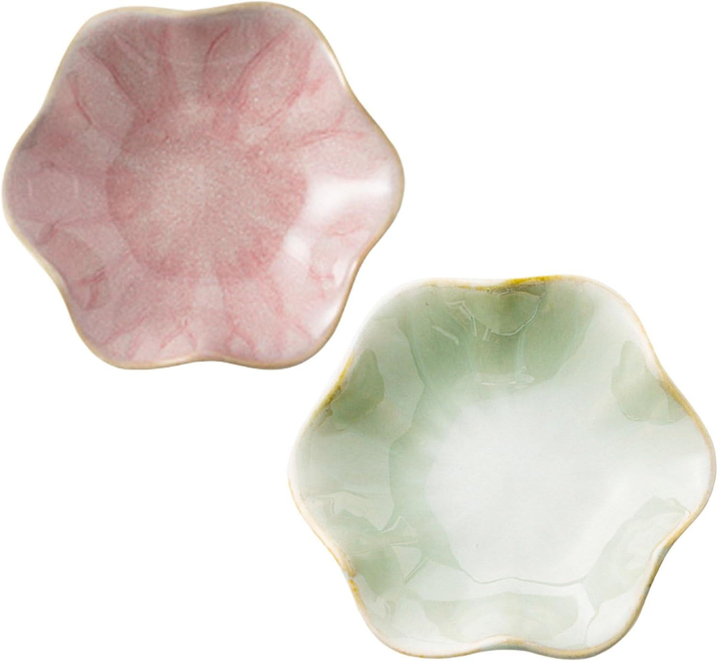 2Pcs Ceramic Jewelry Dish - Lotus Leaf Shape, for Ring Holder Necklace Small Key, Suitable for Mother Friend Sister, Gifts for Women, Cute Plate Trinket Tray, Home Decor (Pink & Green)