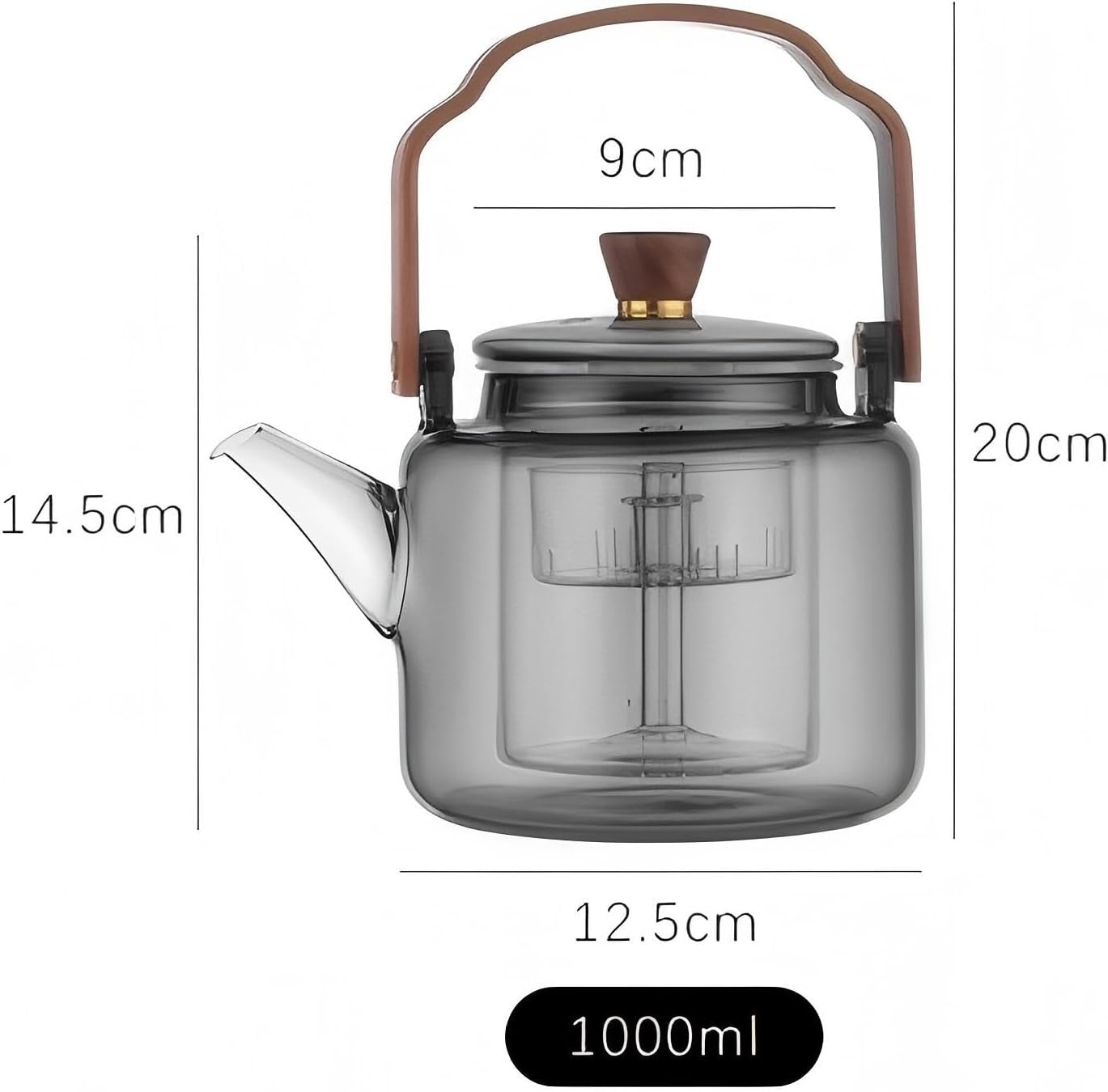 Glass Teapot with Infuser, Heat Resistant Borosilicate Tea Kettle, Clear, 34oz/1000ml Capacity, Tea Pot for Loose Leaf Tea, Stovetop Safe