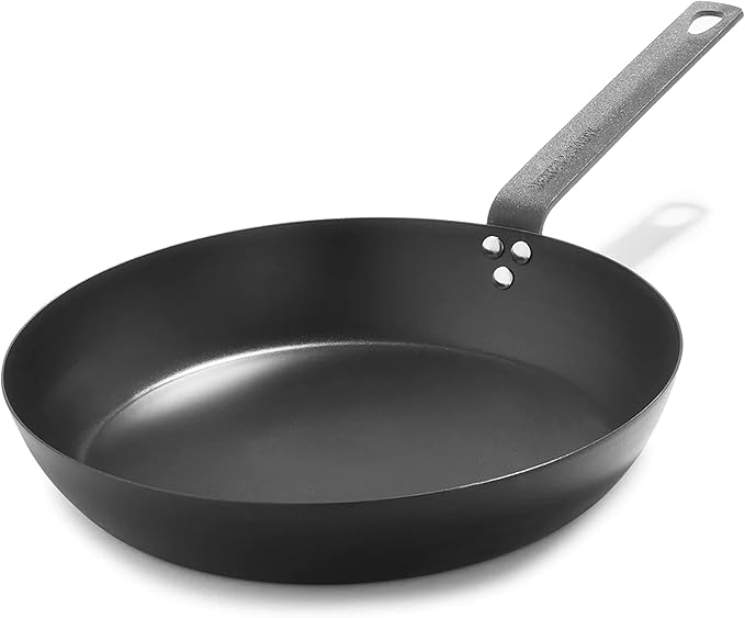Merten & Storck Pre-Seasoned Carbon Steel 12” Frying Pan Skillet, Use on Induction, Stove and Grill, Durable, Even-Heating, for Searing, Grilling, Oven Use, and Campfire, Indoor/Outdoor